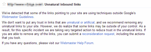 links warning di Google Webmaster Tools