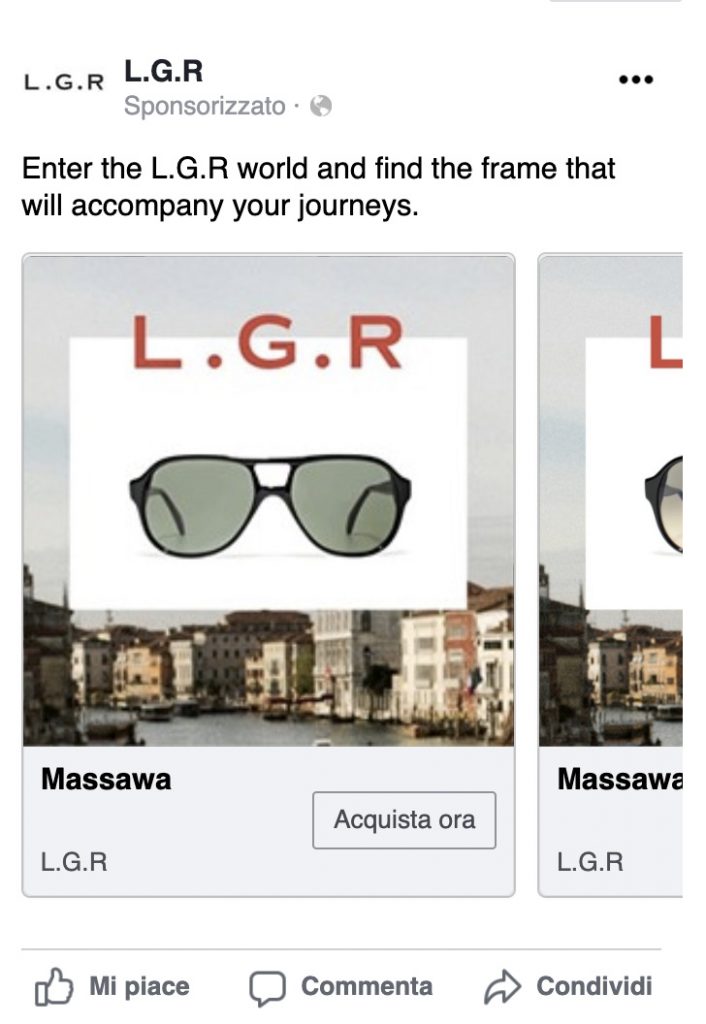recupero carrello abbandonato facebook ads - esempio