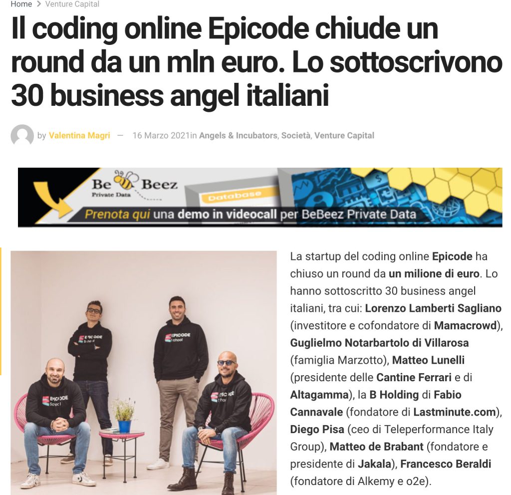 Il-coding-online-Epicode-chiude-un-round-da-un-mln-euro-Lo-sottoscrivono-30-business-angel-italiani-BeBeez
